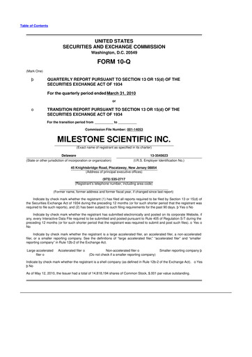 Thumbnail Milestone Scientific 10-Q Quarterly Report FY 