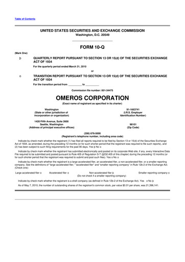 Vorschaubild Omeros Corporation 10-Q Quartalsbericht  