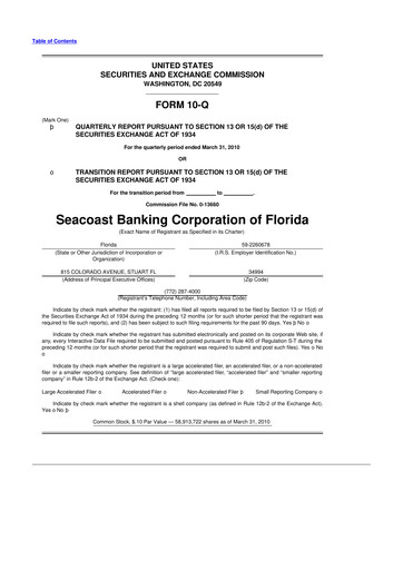 Thumbnail Seacoast Banking 10-Q Quarterly Report FY 