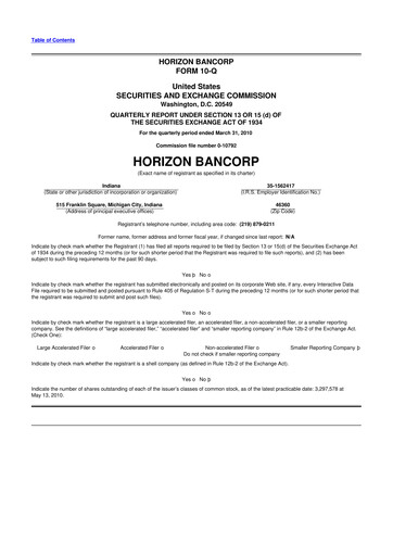 Thumbnail Horizon Bancorp 10-Q Quarterly Report FY 