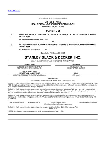 Thumbnail Stanley Black & Decker

 10-Q Quarterly Report FY 