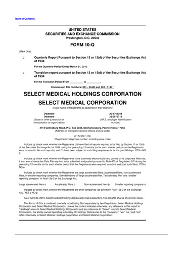 Thumbnail Select Medical Holdings 10-Q Quarterly Report FY 