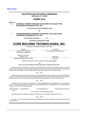 Miniature Core Molding Technologies 10-Q Rapport trimestriel  