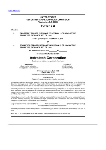 Miniature Astrotech 10-Q Rapport trimestriel  