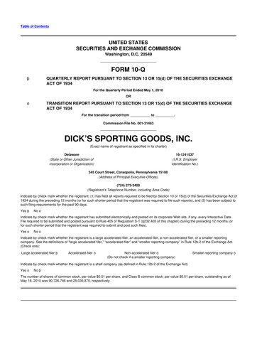 Thumbnail Dick's Sporting Goods
 10-Q Quarterly Report FY 