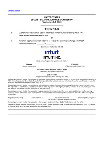 Miniature Intuit 10-Q Rapport trimestriel 2010 