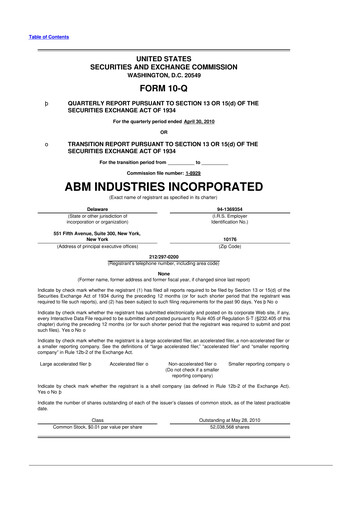 Thumbnail ABM Industries
 10-Q Quarterly Report FY 