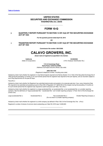 Thumbnail Calavo Growers
 10-Q Quarterly Report FY 