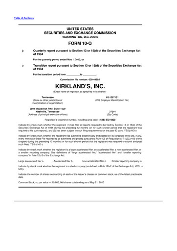 Thumbnail Kirkland's 10-Q Quarterly Report FY 