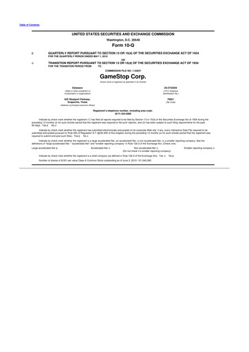 Miniature GameStop
 10-Q Rapport trimestriel 2010 