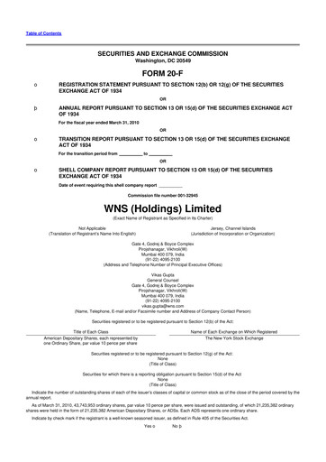 Miniature WNS 20-F Rapport annuel 