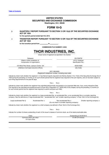 Thumbnail Thor Industries
 10-Q Quarterly Report FY 