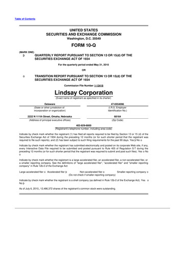 Thumbnail Lindsay Corporation
 10-Q Quarterly Report FY 