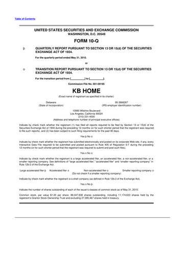 Thumbnail KB Home
 10-Q Quarterly Report FY 