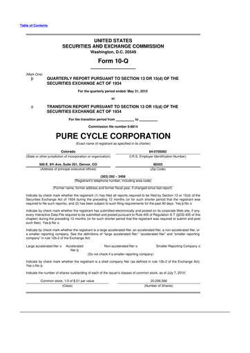 Vorschaubild Pure Cycle (water) 10-Q Quartalsbericht  