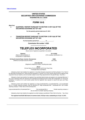 Thumbnail Teleflex 10-Q Quarterly Report FY2010 