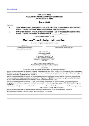 Thumbnail Mettler Toledo 10-Q Quarterly Report FY2010 