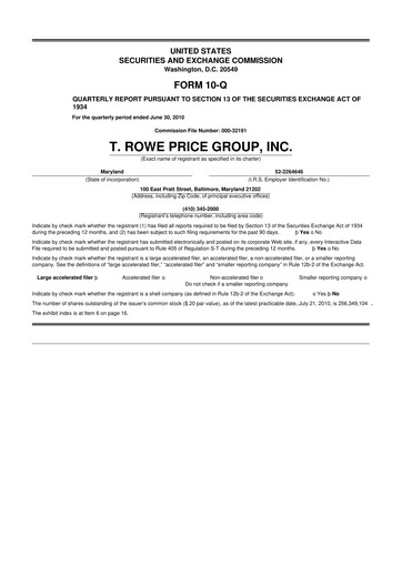 Thumbnail T. Rowe Price
 10-Q Quarterly Report FY2010 