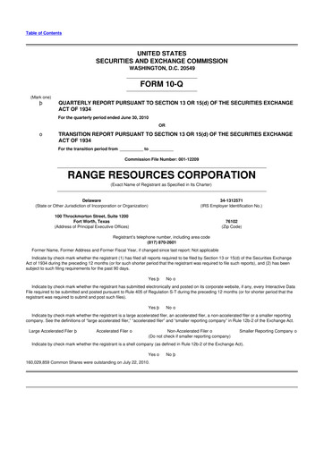 Thumbnail Range Resources
 10-Q Quarterly Report FY2010 