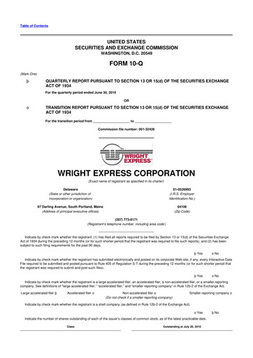 Thumbnail WEX 10-Q Quarterly Report FY2010 