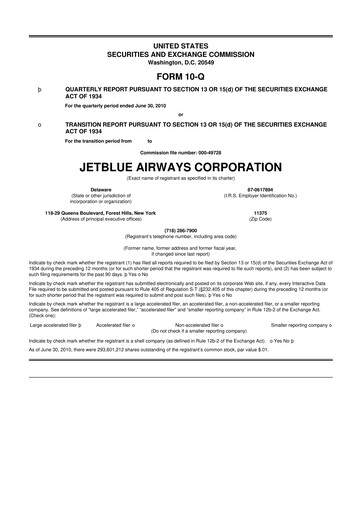 Thumbnail Jetblue Airways
 10-Q Quarterly Report FY2010 