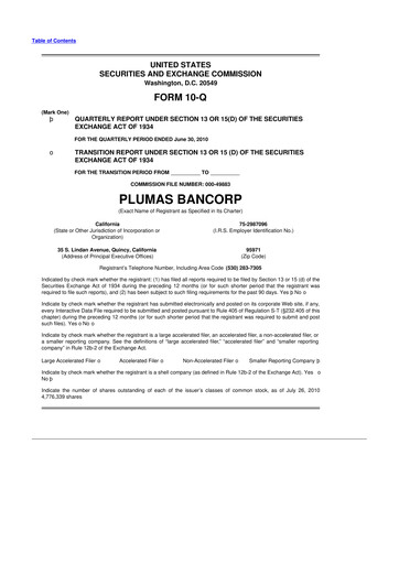 Vorschaubild Plumas Bancorp 10-Q Quartalsbericht  