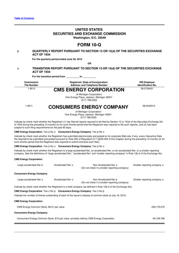 Miniature CMS Energy
 10-Q Rapport trimestriel 2010 
