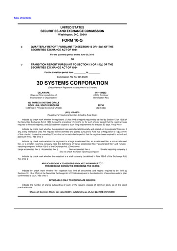 Thumbnail 3D Systems 10-Q Quarterly Report FY 
