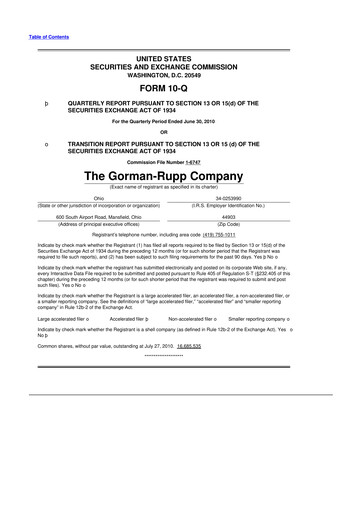 Vorschaubild Gorman-Rupp 10-Q Quartalsbericht  
