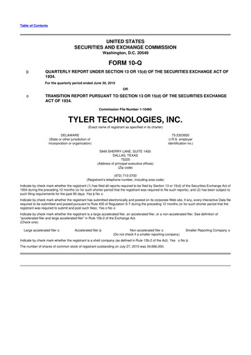 Thumbnail Tyler Technologies
 10-Q Quarterly Report FY 