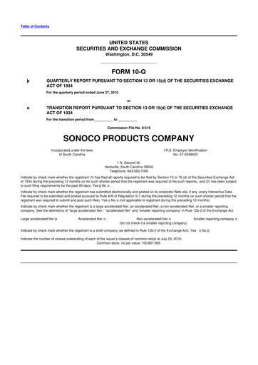 Thumbnail Sonoco 10-Q Quarterly Report FY2010 