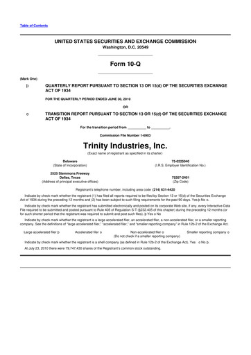 Miniature Trinity Industries
 10-Q Rapport trimestriel 2010 