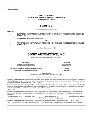 Thumbnail Sonic Automotive
 10-Q Quarterly Report FY 