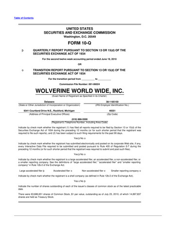 Thumbnail Wolverine World Wide
 10-Q Quarterly Report FY2010 