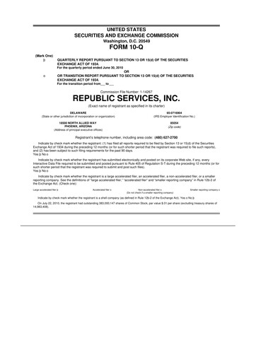 Thumbnail Republic Services
 10-Q Quarterly Report FY2010 