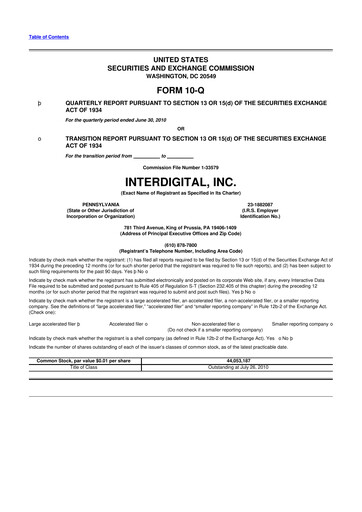 Miniature InterDigital
 10-Q Rapport trimestriel 2010 