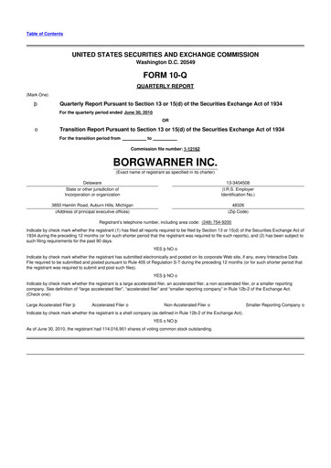 Miniature BorgWarner 10-Q Rapport trimestriel 2010 