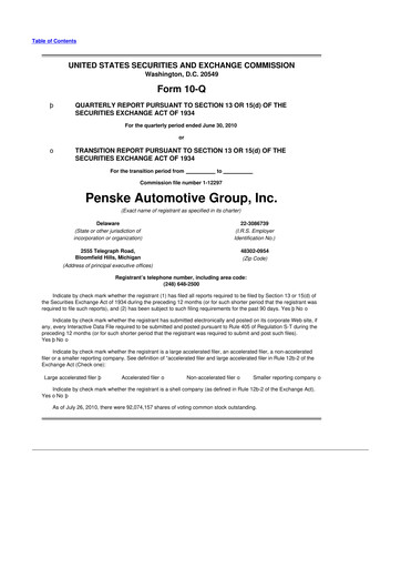 Thumbnail Penske Automotive Group 10-Q Quarterly Report FY2010 