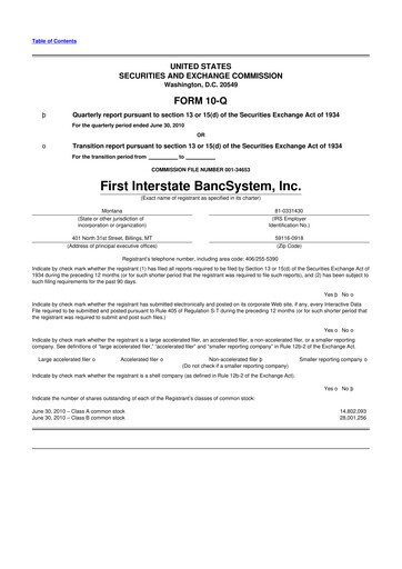 Thumbnail First Interstate BancSystem 10-Q Quarterly Report FY 