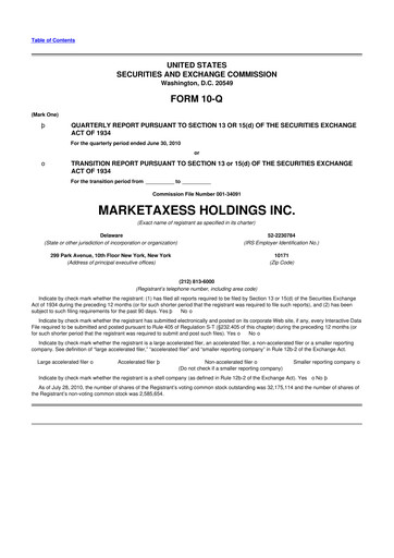 Thumbnail MarketAxess
 10-Q Quarterly Report FY 