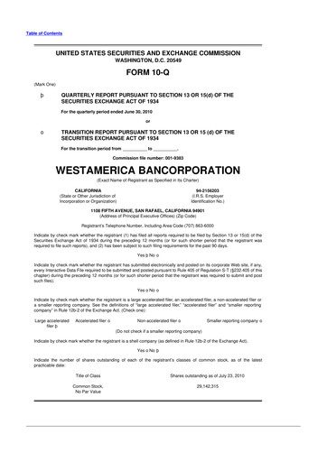 Thumbnail Westamerica Bancorporation
 10-Q Quarterly Report FY2010 