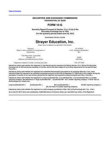 Thumbnail Strategic Education
 10-Q Quarterly Report FY2010 