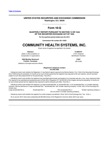 Thumbnail Community Health Systems
 10-Q Quarterly Report FY2010 