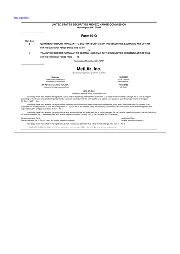 Thumbnail MetLife 10-Q Quarterly Report FY2010 