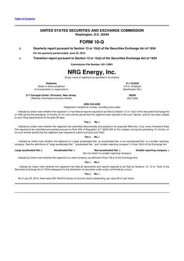 Thumbnail NRG Energy
 10-Q Quarterly Report FY 