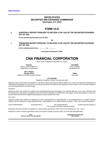 Thumbnail CNA Financial 10-Q Quarterly Report FY 