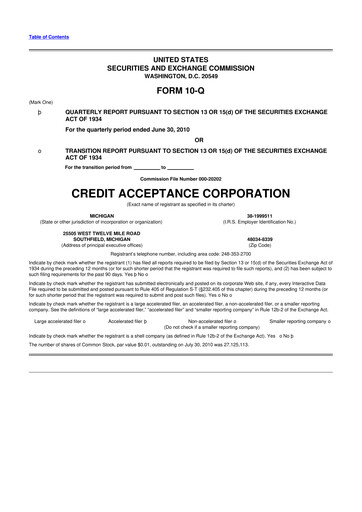 Thumbnail Credit Acceptance
 10-Q Quarterly Report FY 