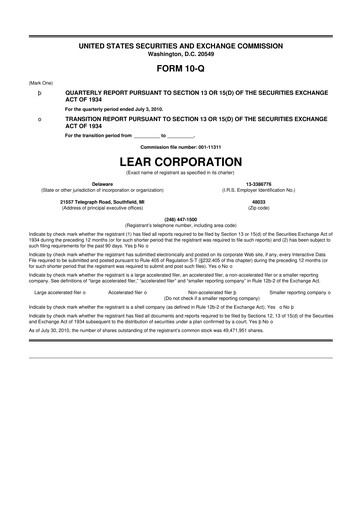 Thumbnail Lear Corporation
 10-Q Quarterly Report FY 