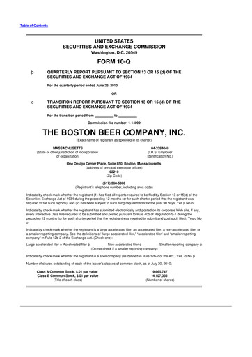 Thumbnail Boston Beer Company 10-Q Quarterly Report FY 