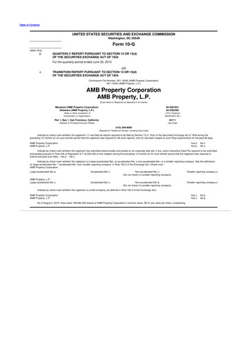 Thumbnail Prologis 10-Q Quarterly Report FY2010 